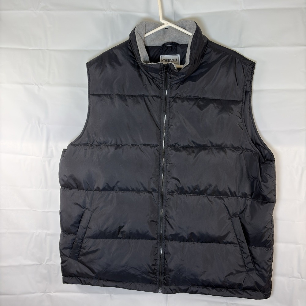 Cherokee Down Puffer Vest Men's XXL 2XL Black Full Zip Fleece Collar  M 403